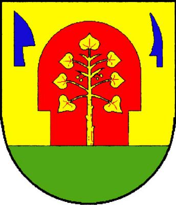 V červeném štítě na zeleném trávníku zlaté prázdné žudro, v něm zlatá lípa v rozích radlice a krojidlo obojí modré a vztyčené. Znak Lysovice