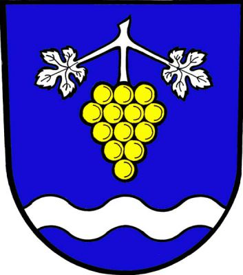 V modrém štítě nad stříbrným sníženým vlnitým břevnem zlatý vinný hrozen se stříbrným stonkem a dvěma listy. Znak Malá Štáhle