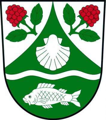 Ve stříbrném štítě zvýšený zelený vydutý hrot, v něm zúžené vlnité břevno, nad ním svatojakubská mušle a pod ním kapr, vše stříbrné. Klín nahoře provázejí vztyčené a odkloněné červené maliny se dvěma zelenými listy. Znak Malenice