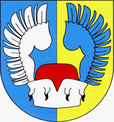 V modro-zlatě polceném štítě červený klobouk s hermelínovým lemem, z něhož vyrůstají dvě orlí křídla, vpravo stříbrné a vlevo modré. Znak Malíč