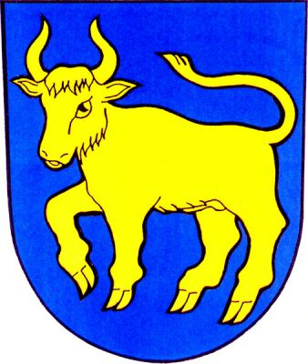 V modrém štítě zlatý vykračující býk. Znak Markvartovice