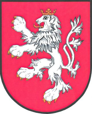 V červeném štítě český lev. Znak Městec Králové