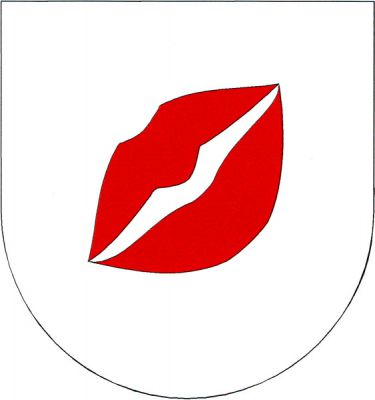 Ve stříbrném štítě šikmo položené červené pootevřené rty. Znak Milasín
