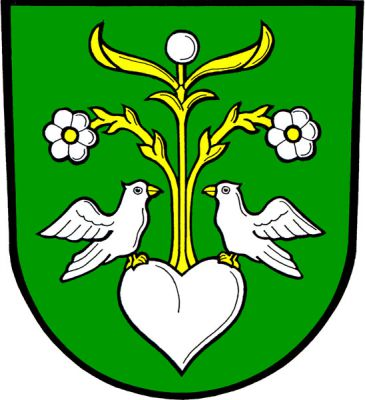 V zeleném štítě dva přivrácení stříbrní ptáci se zlatou zbrojí stojící se zdviženými křídly na stříbrném srdci, z něhož vyrůstají tři zlaté stonky, prostřední se stříbrným plodem a zlatými listy jmelí, krajní odvrácené, každý s jedním stříbrným šestilistým květem se zlatým semeníkem. Znak Milenov