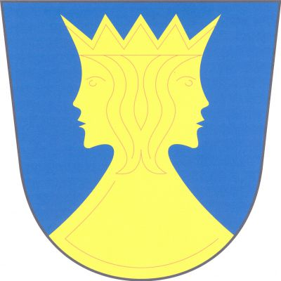 V modrém štítě snížený zlatý hrot zakončený korunovanou ženskou hlavou se dvěma odvrácenými tvářemi. Znak Milhostov