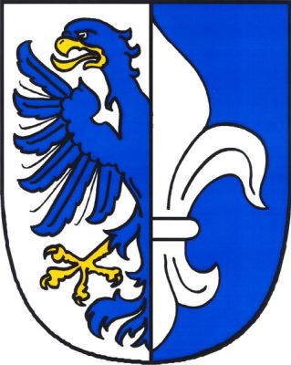 Ve stříbrno-modře polceném štítě doprava vyniká půl modrého orla se zlatou zbrojí, doleva půl stříbrné lilie. Znak Modlíkov