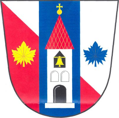 Ve stříbrno - červeně kosmo děleném štítě modrý kůl provázený dvěma platanovými listy, vpravo zlatým a vlevo modrým.V kůlu stříbrná zvonice na soklu, s červenou stanovou střechou se zlatou makovicí s křížkem, dveřmi a oknem nahoře zahroceným, obojí černé. V okně zavěšen zlatý zvon. Znak Modřišice