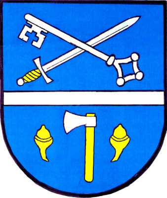 Modrý štít se zúženým stříbrným břevnem. Nahoře zkřížený stříbrný klíč se stříbrným mečem se zlatou rukojetí. Dole stříbrná sekyra se zlatým topůrkem provázená dvěma zlatými žaludy. Znak Mokrá-Horákov