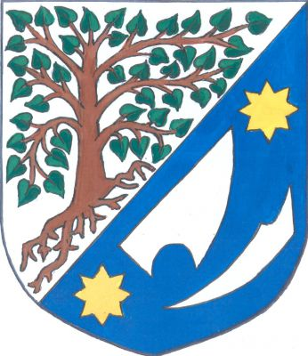 Ve stříbrno-modře šikmo děleném štítě nahoře vykořeněná lípa přirozené barvy, dole šikmo postavená radlice obrácená doleva a pod ní šikmo krojidlo, obojí stříbrné, provázené vlevo nahoře a vpravo dole zlatou osmihrotou hvězdou. Znak Mokré