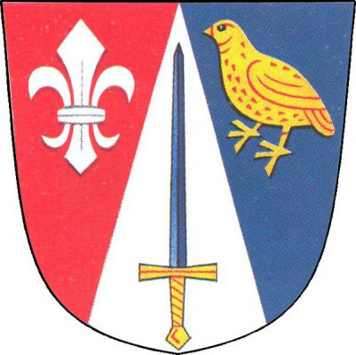 Červeno-modře polcený štít se stříbrným hrotem, v něm vztyčený modrý meč se zlatým jílcem a záštitou, vpravo stříbrná lilie vlevo zlatá křepelka. Znak Mořice