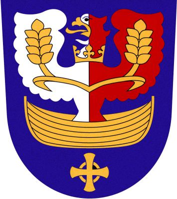 V modrém štítě ze zlaté loďky vyrůstající stříbrno-červeně polcená orlice se zlatou zbrojí, korunou na krku a perizoniem zakončeným obilnými klasy, dole zlatý tlapatý keltský kříž. Znak Mšecké Žehrovice