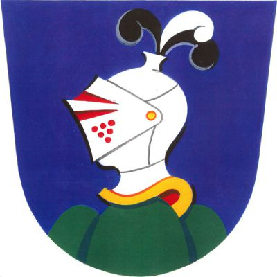 V modrém štítě na zeleném trojvrší stříbrná uzavřená přilba se zlatě lemovaným límcem a třemi pštrosími péry, stříbrným mezi černými. Znak Nadějov
