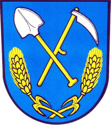 V modrém štítě stříbrný, vzhůru obrácený rýč se zlatou násadou, křížem podložený kosou týchž barev. Pod nimi dva zlaté obilné klasy, stvoly dole překřížené. Znak Návsí