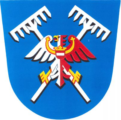 V modrém štítě zkřížené stříbrné hrábě přeložené stříbrno-červeně polcenou orlicí se zlatou zbrojí a perizoniem, červeným jazykem a korunovaným červeným štítkem se stříbrným břevnem na hrudi. Znak Nekoř