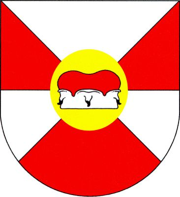 Červeno-stříbrně dělený štít, nahoře stříbrný klín, dole červený hrot, na středu zlatý kotouč, v něm knížecí čepice. Znak Nové Sedlo