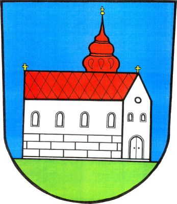 V modrém štítě na zeleném trávníku stříbrný kostel, průčelím doleva, s červenou střechou, věží a zlatými křížky. V průčelí zavřená vrata, nad nimi dvě a v kostelní lodi čtyři prázdná okna. Znak Nový Malín