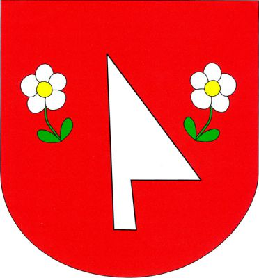 V červeném štítě stříbrná vztyčená radlice provázená dvěma stříbrnými květy se zlatými středy na zelených stoncích se dvěma listy. Znak Nový Přerov