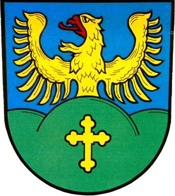 V modrém štítě na zvýšeném zeleném trojvrší, z něhož vyrůstá zlatá orlice s červenou zbrojí, zlatý latinský jetelový kříž. Znak Nýdek