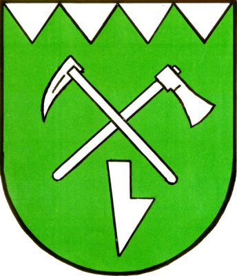 V zeleném štítě pod čtyřmi klíny v hlavě zkřížený kopáč a sekyra nad radlicí, vše stříbrné. Znak Ochoz u Brna
