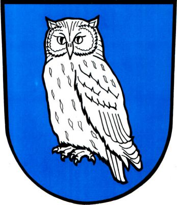 V modrém štítě stříbrná sova. Znak Oldřišov