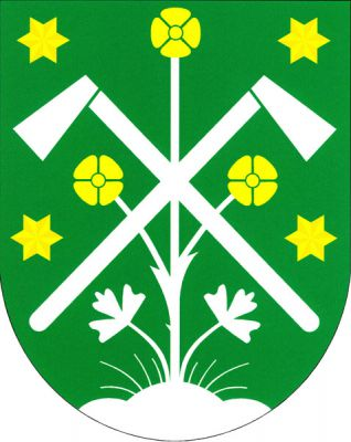 V zeleném štítě vyrůstá ze stříbrného trojvrší stříbrná rostlina se třemi zlatými čtyřlistými květy a dvěma vyrůstajícími stříbrnými dubovými listy po stranách. Vše přeloženo dvěma zkříženými stříbrnými sekerami a provázeno nahoře a po stranách čtyřmi zlatými hvězdami. Znak Olomučany