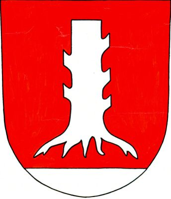 V červeném štítě nad stříbrnou patou stříbrný osekaný kmen stromu s pěti suky a kořeny. Znak Osek