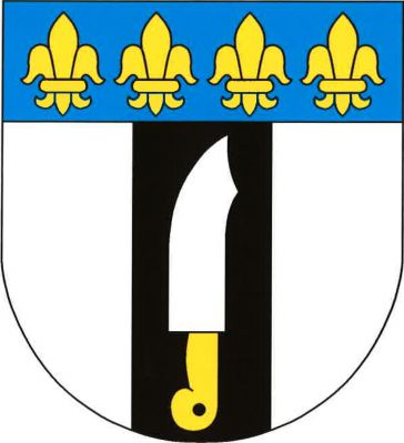 Ve stříbrném štítě, pod modrou hlavou se čtyřmi zlatými liliemi černý kůl, v něm stříbrný nůž se zlatou rukojetí. Znak Ošelín