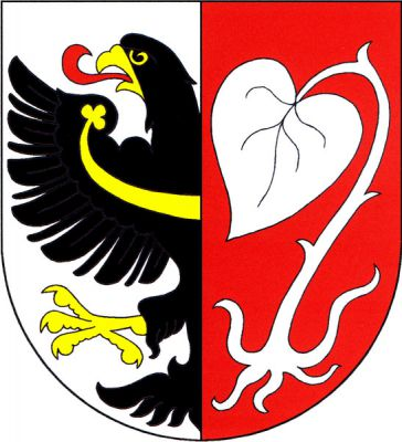 Ve stříbrno-červeně polceném štítě vpravo z poltící linie vynikající černá orlice se zlatou zbrojí, červeným jazykem a zlatým, jetelovitě zakončeným perizoniem, vlevo vykořeněné stříbrné lekno. Znak Osov