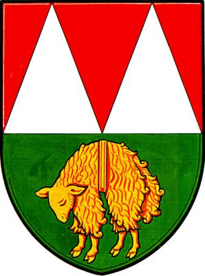 Červeno-zeleně dělený štít, nahoře dva stříbrné kužely, dole zlaté jehněcí rouno. Znak Palkovice