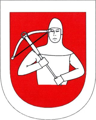 V červeném štítě se stříbrným lemem stříbrná polovina panoše s kosmo drženou kuší. Znak Panoší Újezd