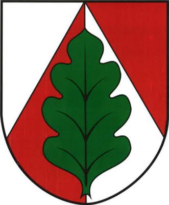 Ve stříbrno-červeně polceném štítě hrot opačných barev, v něm vztyčený zelený dubový list. Znak Panské Dubenky