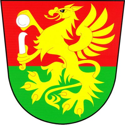 V červeno-zeleně děleném štítě zlatý gryf držící v pravém pařátu stříbrnou perlu a v levém stříbrný vinařský nůž se zlatou rukojetí. Znak Paršovice