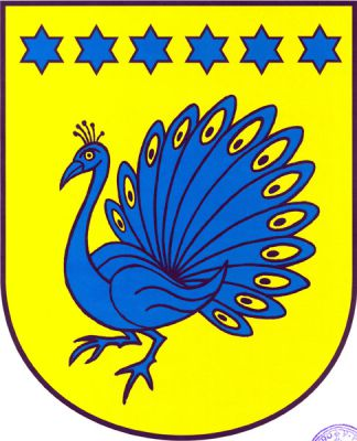 Ve zlatém štítě kráčející páv, nad ním šest hvězd vedle sebe, vše modré. Znak Pavlov