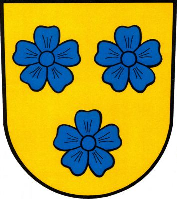 Ve zlatém štítě tři (2,1) modré květy lnu. Znak Pazderna