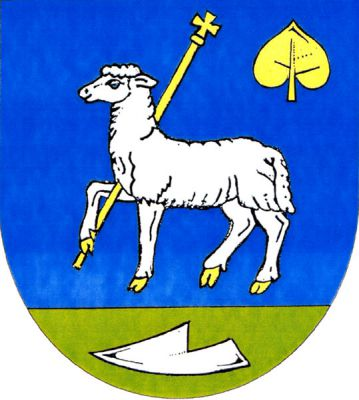 V modrém štítě nad zelenou patou s položeným stříbrným krojidlem stříbrný kráčející beránek se zlatou zbrojí držící pravou přední nohou ratiště zakončené křížkem a provázený vlevo nahoře vztyčeným lipovým listem, obojí zlaté. Znak Perálec