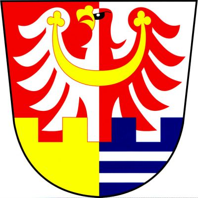 V červeno-stříbrně polceném štítě vyrůstá z hradby s cimbuřím orlice opačných barev se zlatou zbrojí a zlatým jetelovitě zakončeným perizoniem. Hradba polcena zlato-modře, vlevo dvě stříbrná břevna. Znak Petrohrad