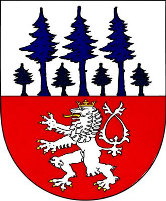 Ve stříbrno-červeně děleném štítě nahoře vyrůstají čtyři malé zelené smrky, mezi nimi tři velké modré smrky, dole stříbrný dvouocasý korunovaný lev se zlatou zbrojí. Znak Petrovice
