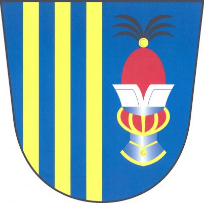 Polcený štít, pravé pole pětkrát modro-zlatě polcené, v levém modrém poli turnajský helm s červeným tatarským kloboukem s ohrnutým, uprostřed prostřiženým, stříbrným okrajem, zakončeným zlatým knoflíkem postrkaným šesti (3, 3) černými kohoutími pery. Znak Podhořany u Ronova