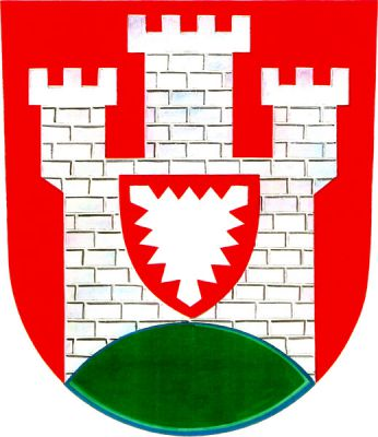 V červeném štítě na zeleném pahorku stříbrný hrad se třemi věžemi s cimbuřím - prostřední vyšší, na jehož zdi je umístěn červený štítek se stříbrným kopřivovým listem. Znak Podhradní Lhota