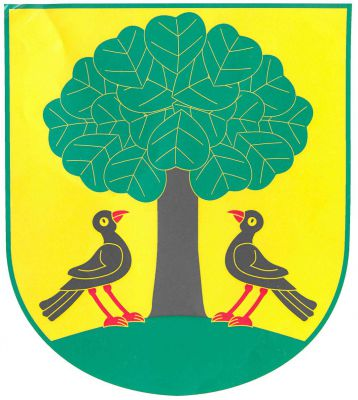 Ve zlatém štítě na zeleném návrší olše přirozené barvy provázená dvěma stojícími přivrácenými černými ptáky s červenou zbrojí. Znak Podůlší