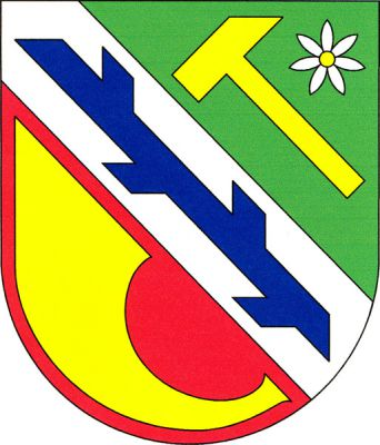 Červeno-zeleně dělený štít s kosmým stříbrným břevnem, v něm modrá ostrev, provázeným nahoře stříbrným květem se zlatým středem a kosmým zlatým kladivem, dole zlatou trubkou - polnicí. Znak Polnička