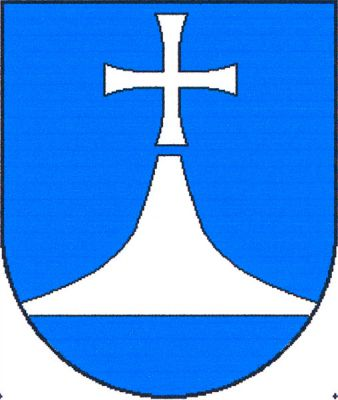 V modrém štítě na modré patě vydutý hrot převýšený křížem, obojí stříbrné. Znak Prace