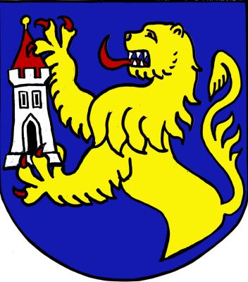 V modrém štítě zlatý lev s červenou zbrojí, bez zadních nohou, držící stříbrnou věž s cimbuřím, se třemi stínkami, s černou branou, dvěma černými okny vedle sebe a červenou stanovou střechou se zlatou makovicí. Znak Praha-Kunratice