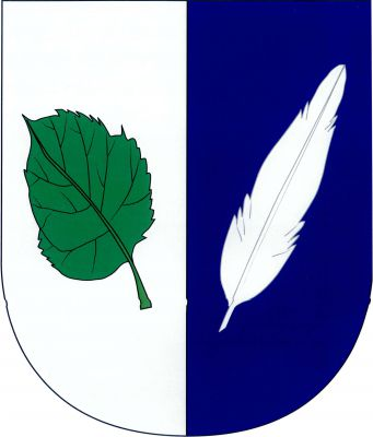 Ve stříbrno-modře polceném štítě vpravo zelený lipový list, vlevo stříbrný husí brk, oba vztyčené, odkloněné. Znak Praha-Libuš