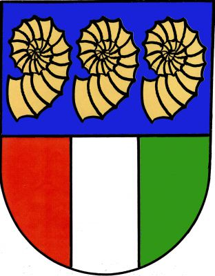 Dělený štít v horním modrém poli tři zlaté ulity (Lechritrochoceras trochoides), dolní polovina červeno-stříbrno-zeleně polcená. Znak Praha-Lochkov