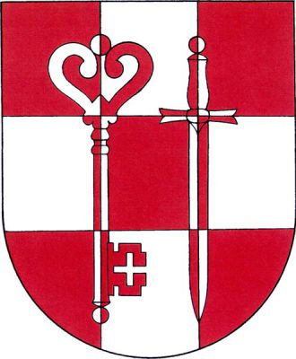 V červeno-stříbrně šachovaném štítě o devíti polích vpravo klíč zuby do středu, vlevo meč, obojí postavené a opačných barev. Znak Předotice