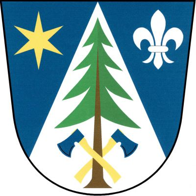 V modrém štítě stříbrný hrot se zeleným jehličnatým stromem přirozené barvy, s kmenem proloženým zkříženými modrými sekyrami na zlatých topůrkách. Hrot provázen vpravo zlatou hvězdou a vlevo stříbrnou lilií. Znak Přemyslovice