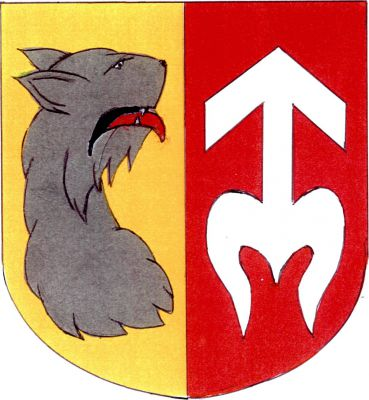 Ve zlato - červeně polceném štítě vpravo doleva obrácená utržená vlčí hlava s krkem přirozené barvy, vlevo stříbrná zavinutá střela. Znak Přestavlky u Čerčan