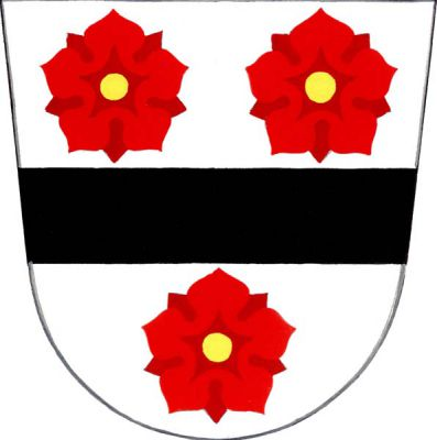 Ve stříbrném štítě černé břevno provázené nahoře dvěma a dole jednou červenou růží se zlatým semeníkem. Znak Prokopov