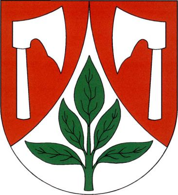 V červeném štítě stříbrný vydutý hrot se vztyčenou zelenou jasanovou větví s pěti listy, provázený dvěma přivrácenými stříbrnými sekerami. Znak Proseč pod Ještědem